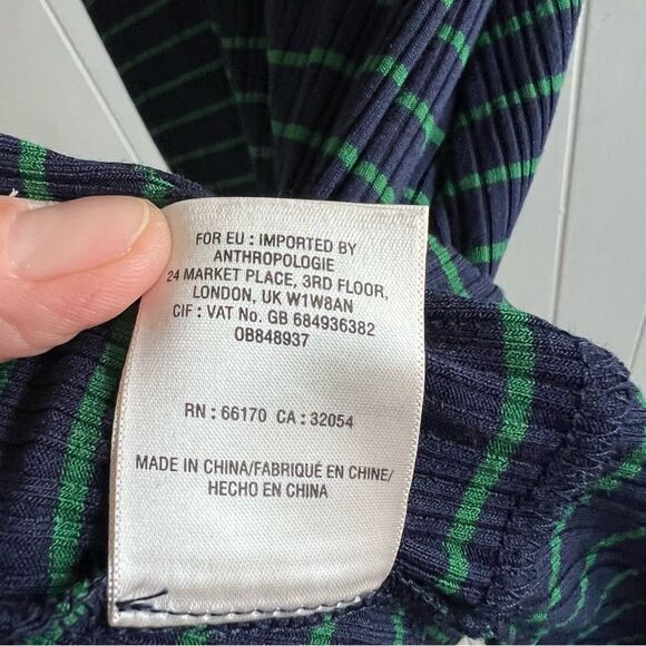 ANTHROPOLOGIE MAEVE Flores Blue Green Ribbed Striped Midi Dress Medium - Picture 14 of 15